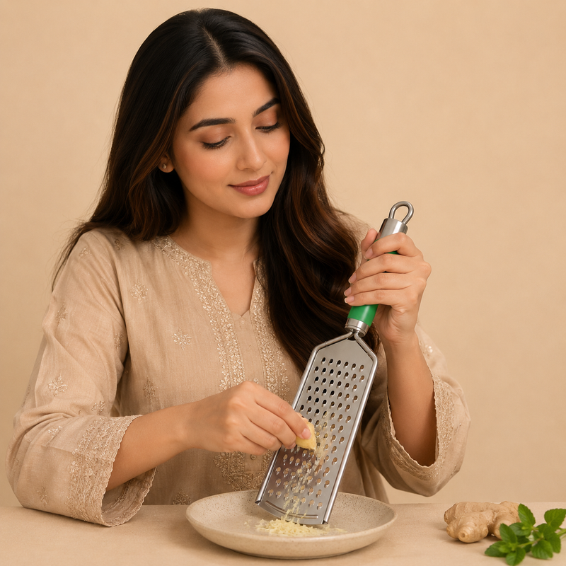 Stainless Steel Hand Grater with Ergonomic Handle – Multi-Purpose Cheese & Vegetable Grater