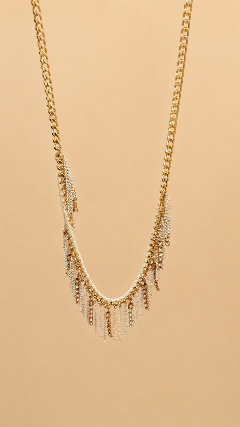Women's Gold & Silver Fringe Chain Necklace – Fashion Statement Tassel Choker Necklace