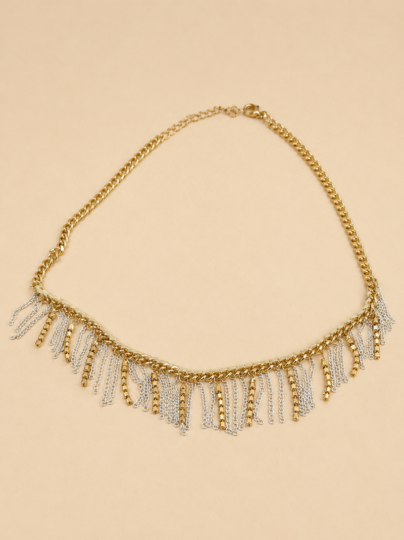 Women's Gold & Silver Fringe Chain Necklace – Fashion Statement Tassel Choker Necklace