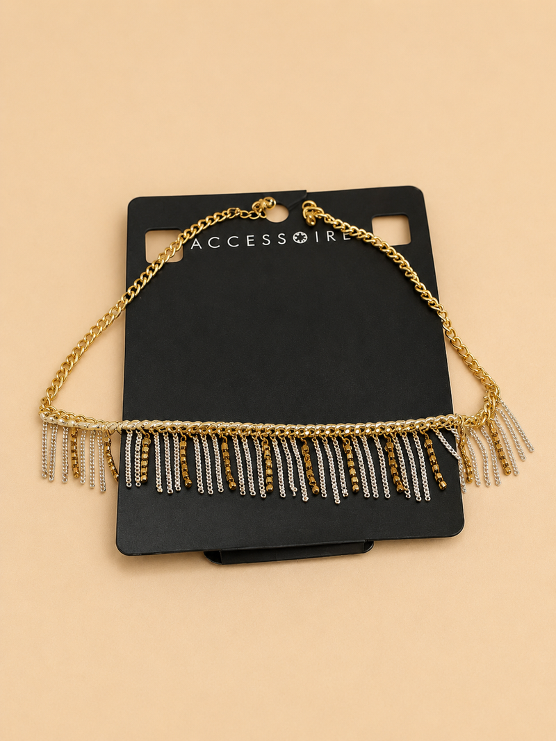 Women's Gold & Silver Fringe Chain Necklace – Fashion Statement Tassel Choker Necklace
