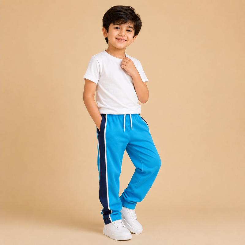 Premium Boys Trouser- Sky Blue With Navy T42