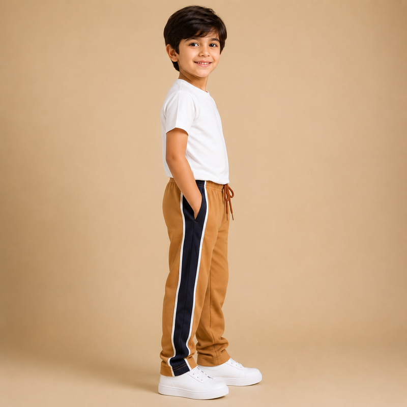 Premium Boys Trouser- Light Camel With Navy T43