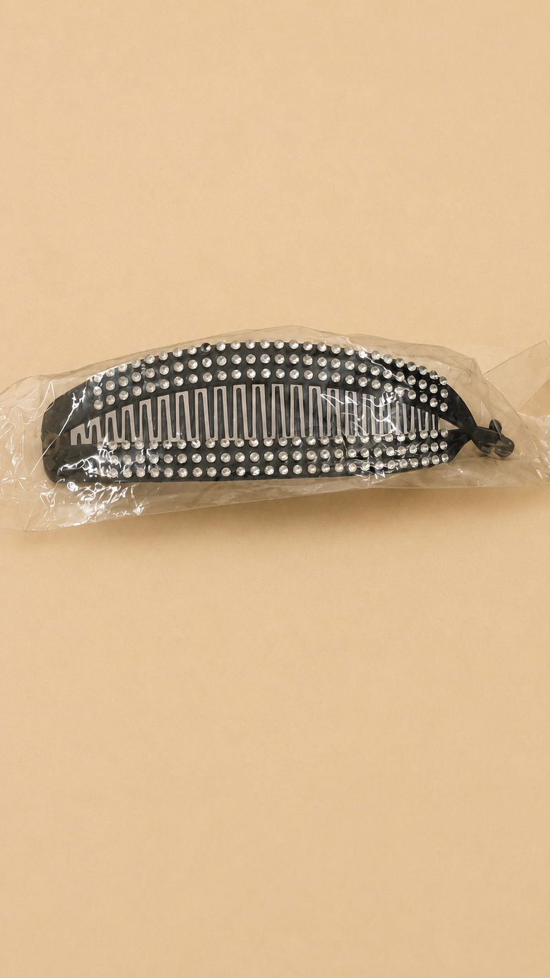 Elegant Black Rhinestone Banana Hair Clip for Women