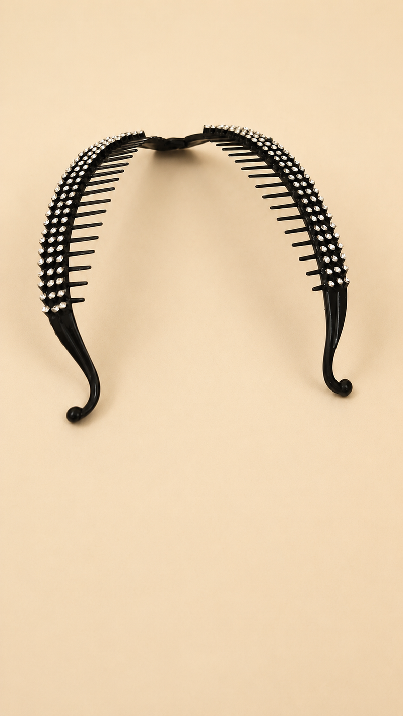 Elegant Black Rhinestone Banana Hair Clip for Women
