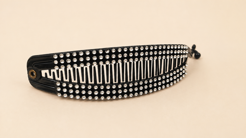 Elegant Black Rhinestone Banana Hair Clip for Women
