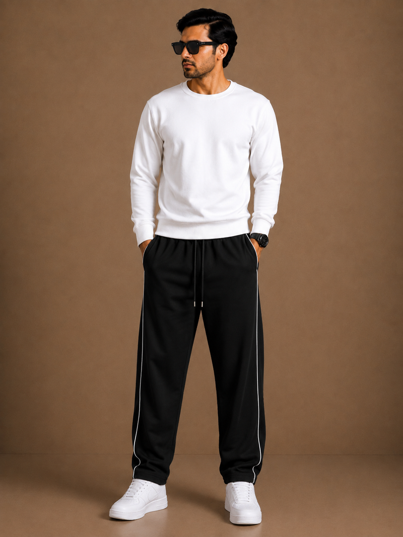 Stylish Regular Fit Both Season Trouser For Men Roesy Black with white stripes tr8