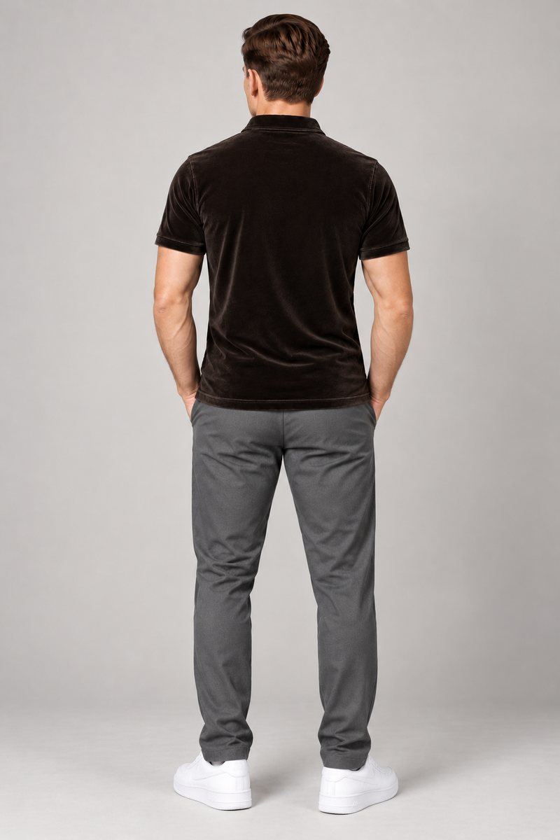 Men’s Premium Velvet Polo Shirt for men Dark Brown vp01