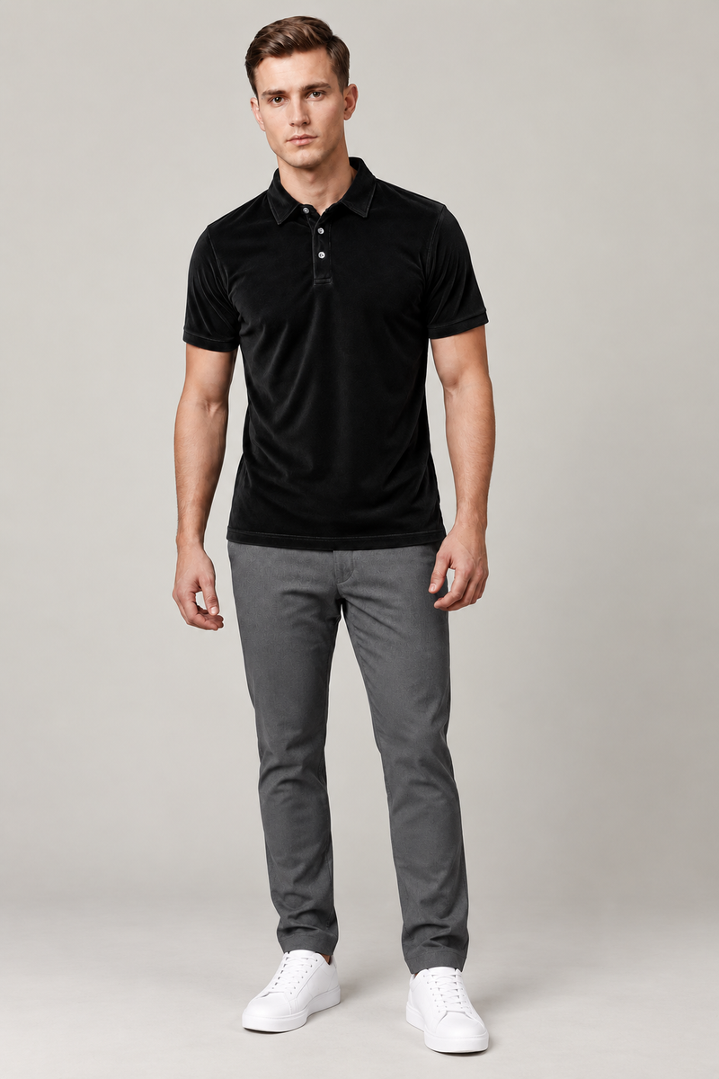 Men’s Premium Velvet Polo Shirt for men Dark Black vp04