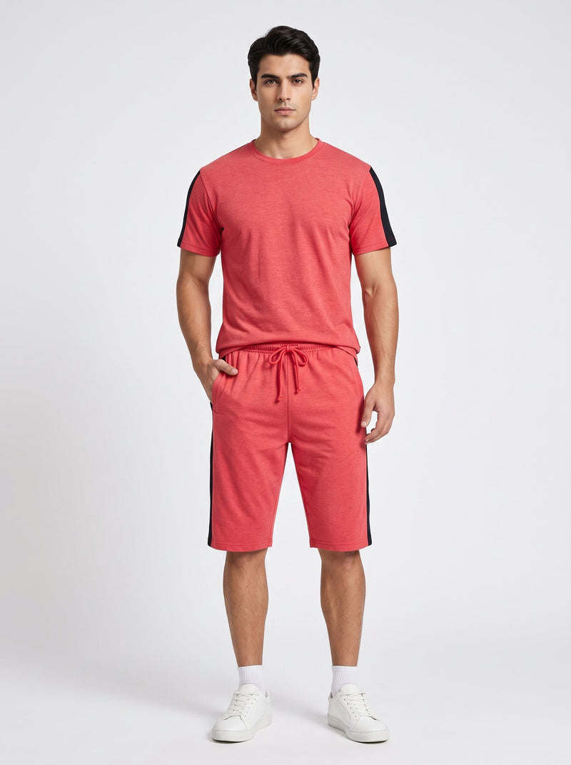 Summer Co Ord Set For Men-Red Melange-BE6711