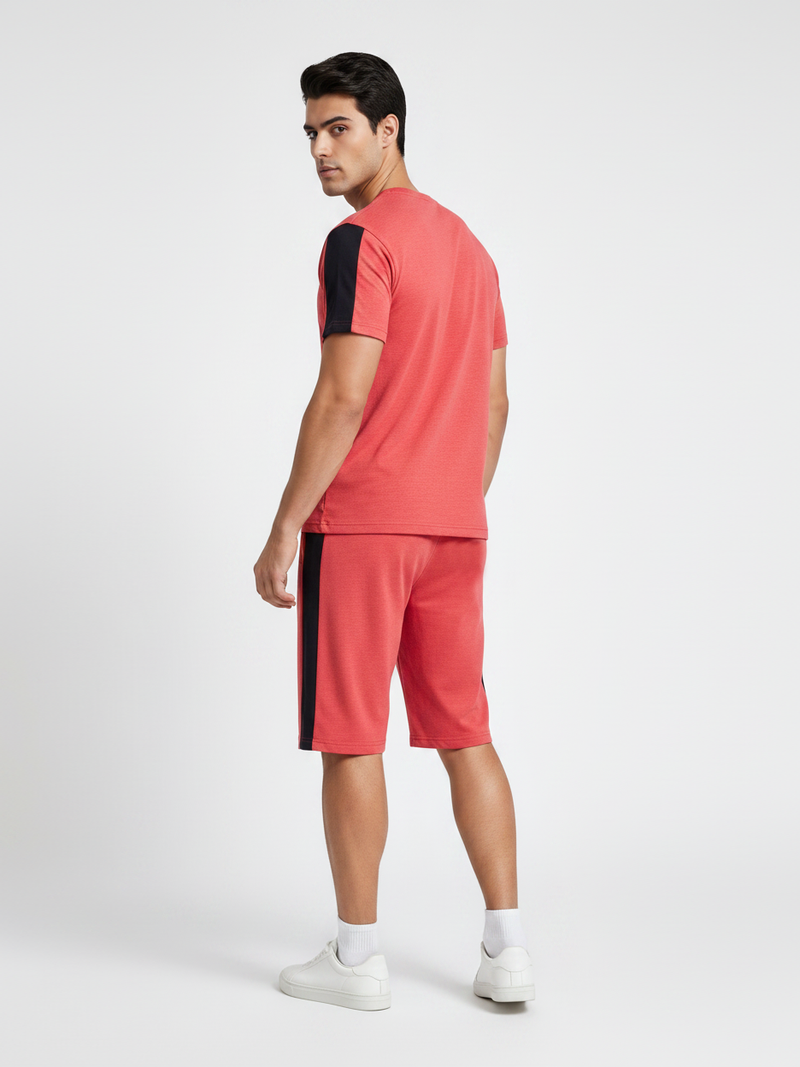 Summer Co Ord Set For Men-Red Melange-BE6711