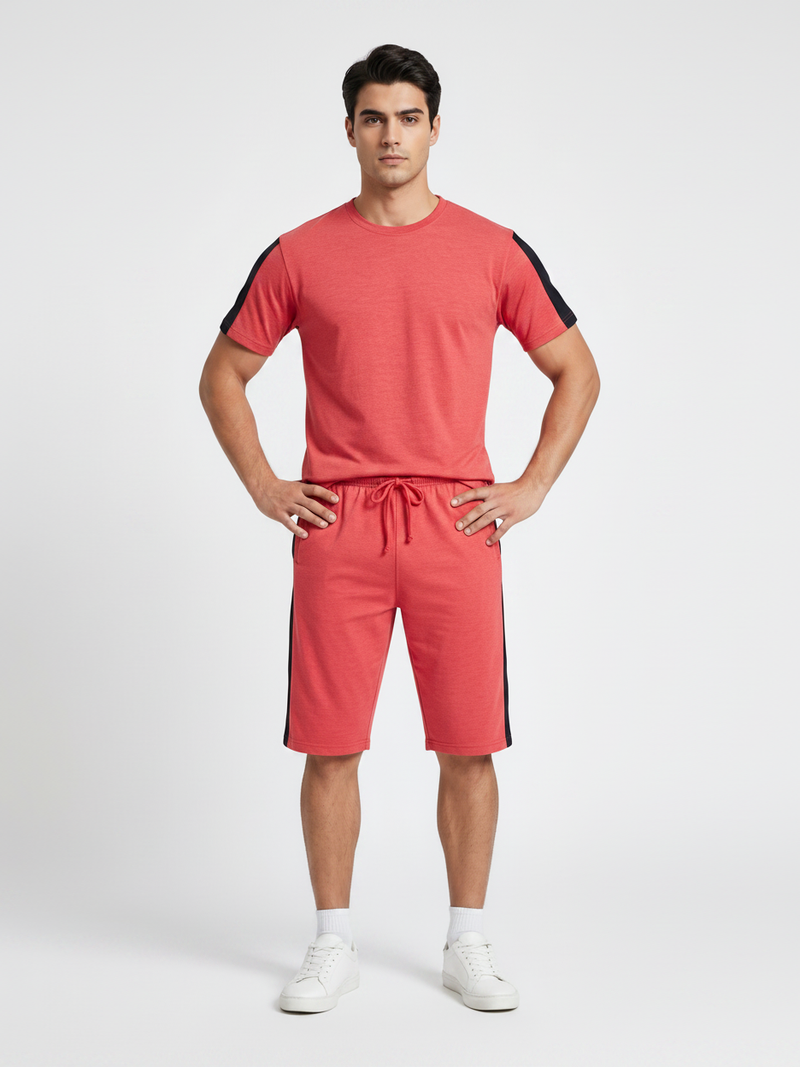 Summer Co Ord Set For Men-Red Melange-BE6711