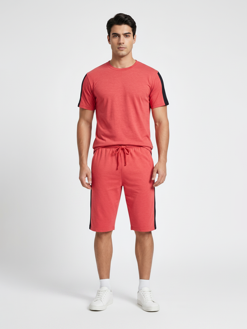 Summer Co Ord Set For Men-Red Melange-BE6711