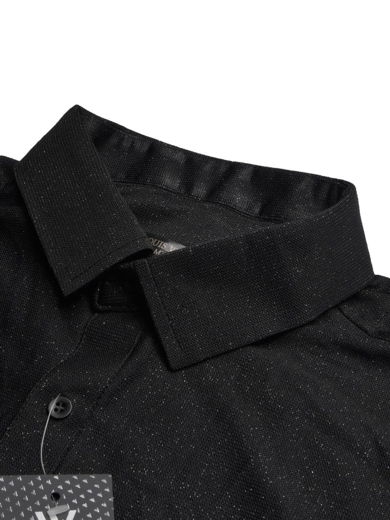 Louis Vicaci Super Stretchy Slim Fit Long Sleeve Summer Formal Casual Shirt For Men-Black Glitter-RT2518