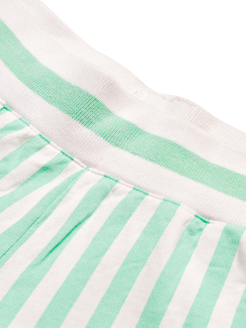 Next Terry Fleece Short Length Terry Short For Ladies-White with Green Stripe-BR968