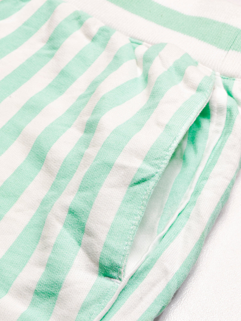 Next Terry Fleece Short Length Terry Short For Ladies-White with Green Stripe-BR968
