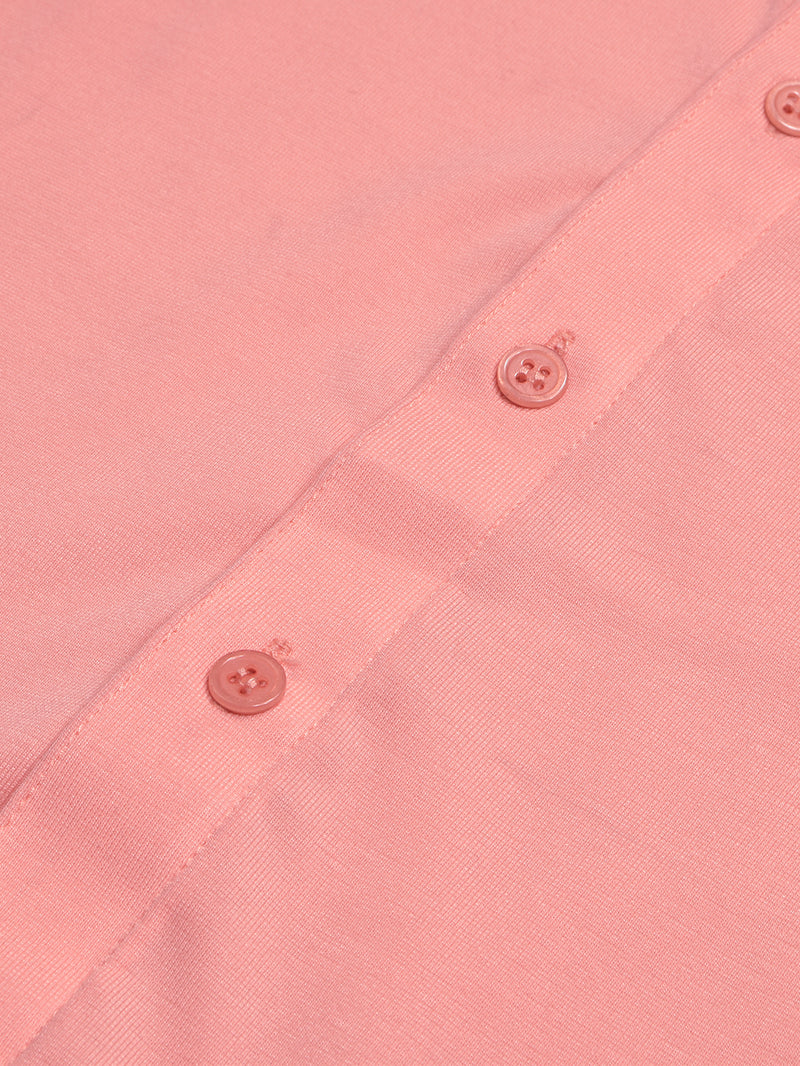 Louis Vicaci Super Stretchy Slim Fit Long Sleeve Summer Formal Casual Shirt For Men-Coral Pink-BR13513