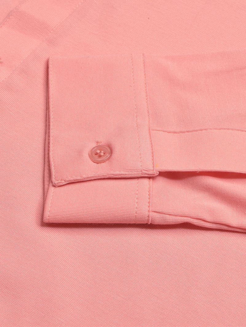 Louis Vicaci Super Stretchy Slim Fit Long Sleeve Summer Formal Casual Shirt For Men-Coral Pink-BR13513