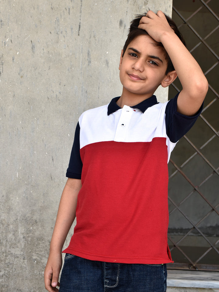 USPA Half Sleeve P.Q Polo Shirt For Kids-White & Red-RT1960