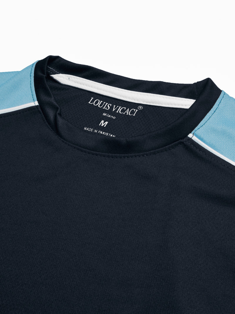 Louis Vicaci Summer Active Wear Tracksuit For Men-Navy with Sky Pannels-RT2428