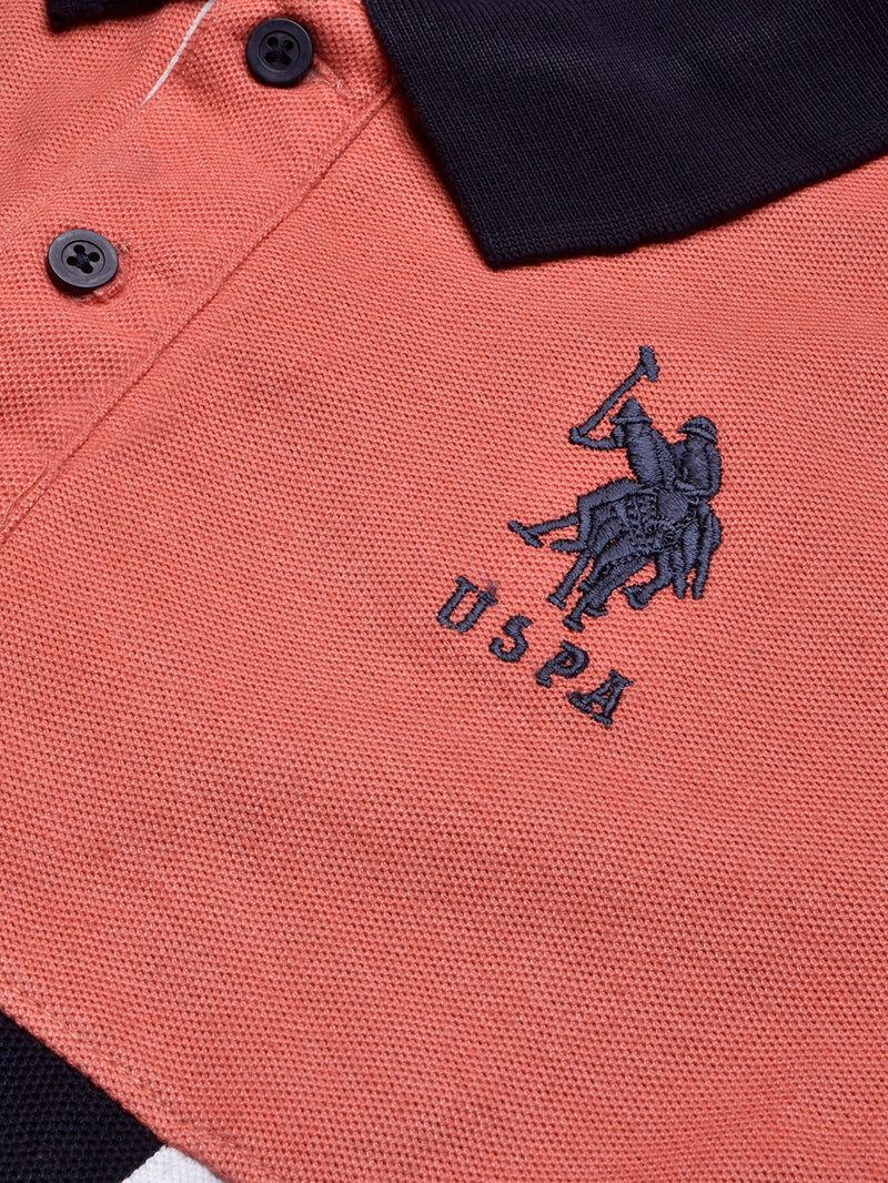 U.S Polo Assn. Summer Polo Shirt For Men-Navy with Coral Orange & White Panel-BR13027