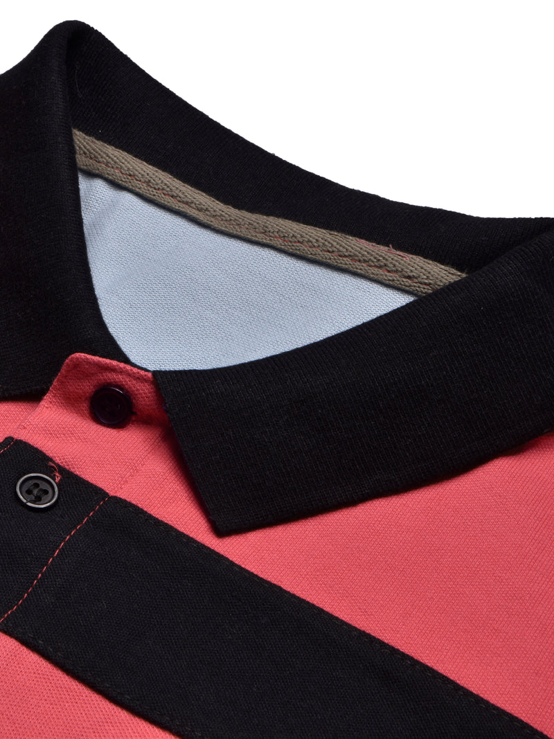 Summer Polo Shirt For Men-Pink with Sky & Black-BR13048