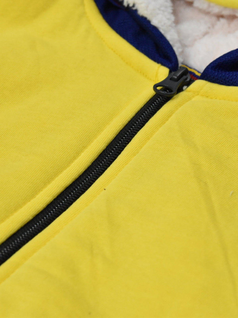 Mango Stylish Inner Fur Zipper Hoodie For Kids-Yellow & Royal Blue-BE153/BR964