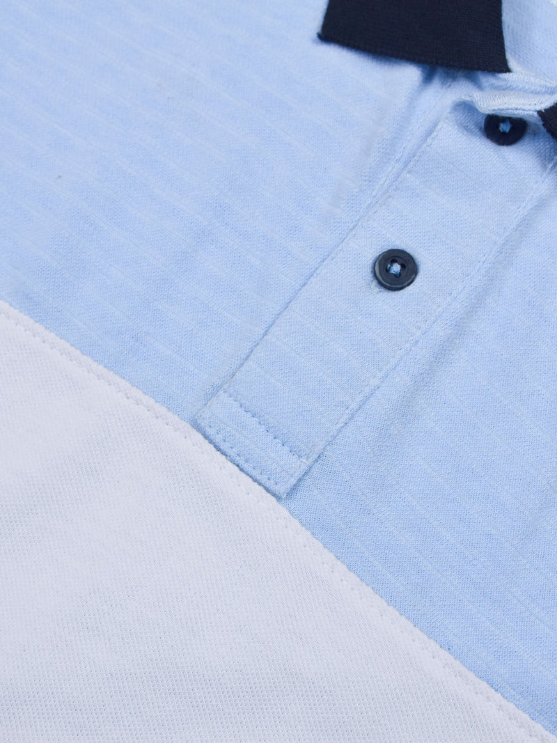 Summer Polo Shirt For Men-White with Sky Lining & Navy-BR13051