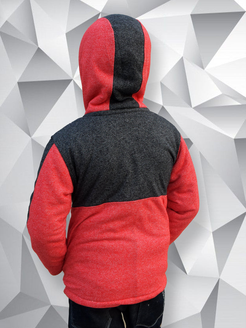 Mango Stylish Inner Fur Zipper Hoodie For Kids-Red Melange & Charcoal Melange-BE139/BR951