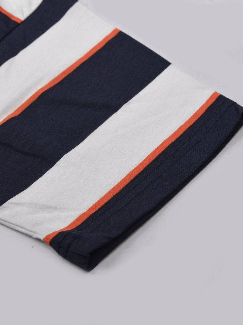 Nxt Single Jersey Crew Neck Tee Shirt For Men-White with Navy Stripe-BR13207