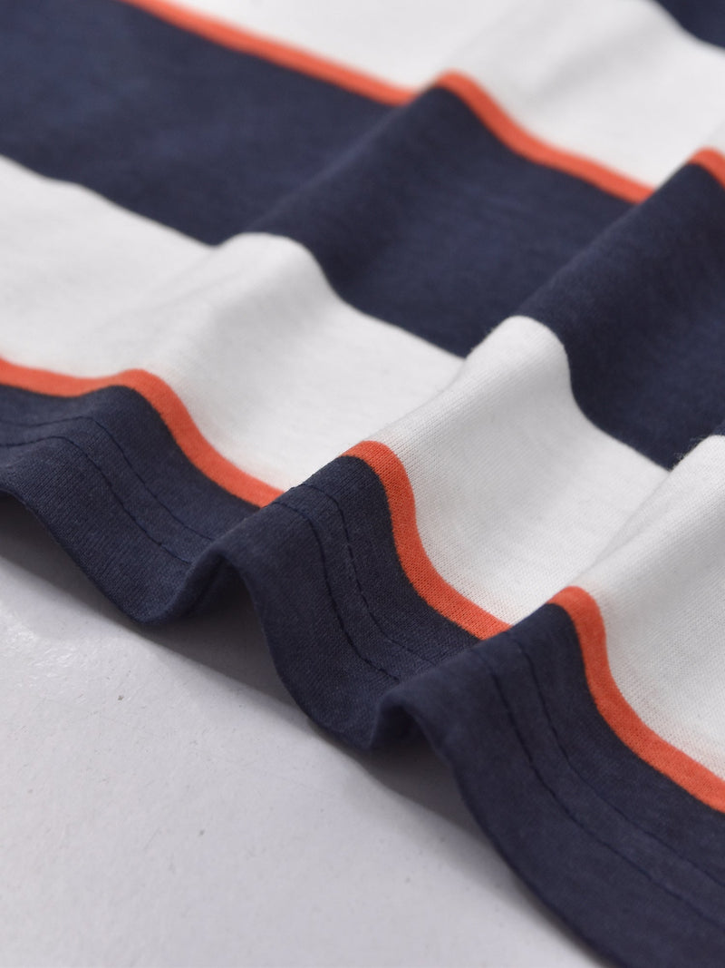 Nxt Single Jersey Crew Neck Tee Shirt For Men-White with Navy Stripe-BR13207