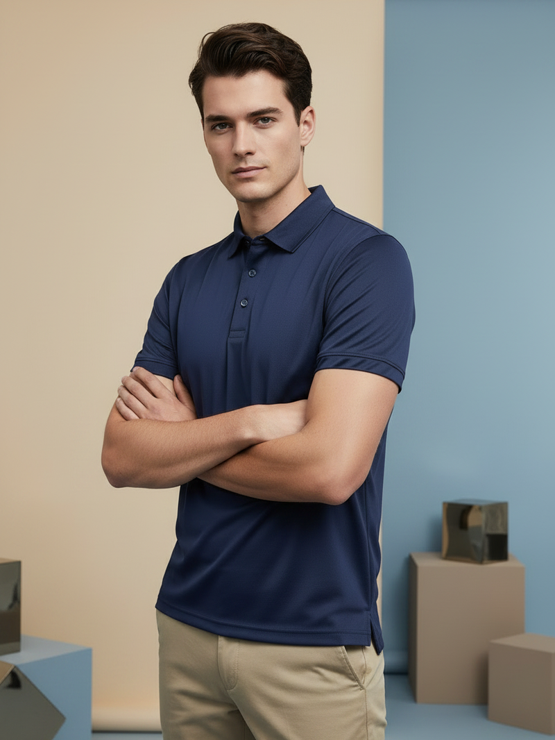 Stylish Spandex Dry Polo Shirt For Men-Dark Navy-BE4996