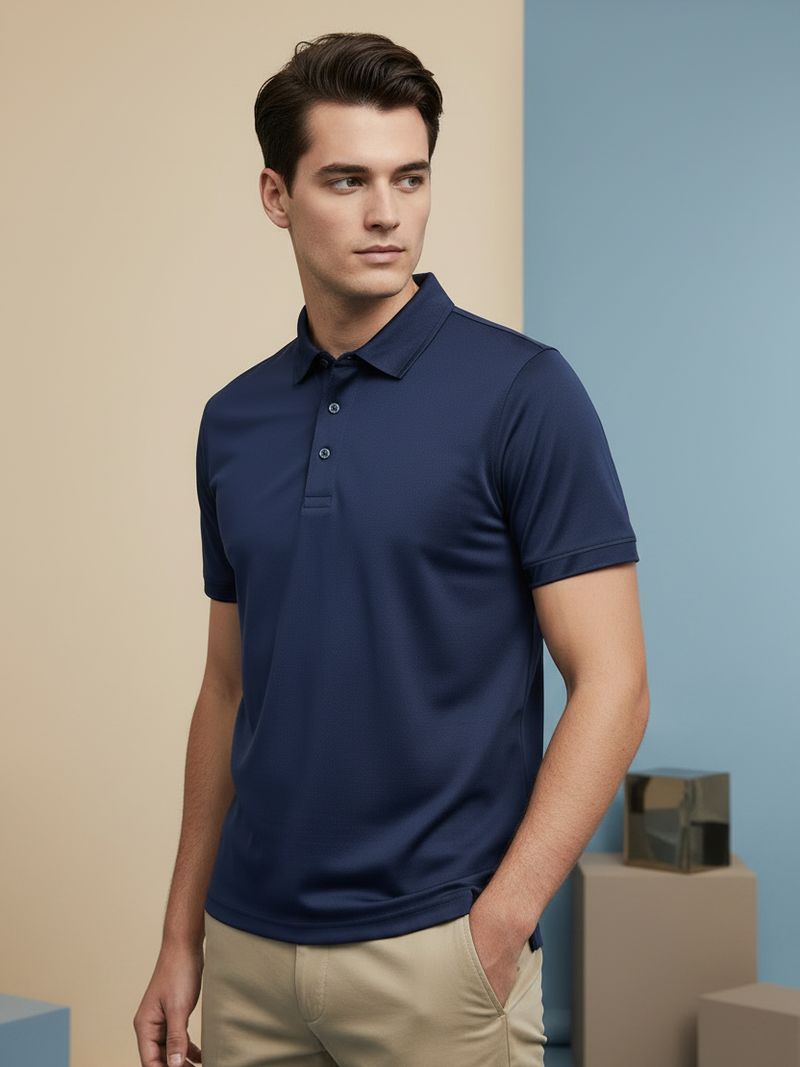 Stylish Spandex Dry Polo Shirt For Men-Dark Navy-BE4996