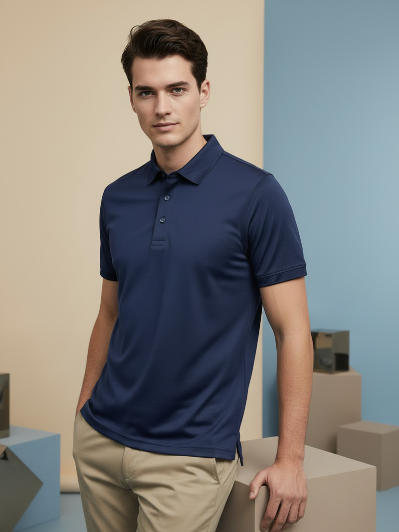 Stylish Spandex Dry Polo Shirt For Men-Dark Navy-BE4996