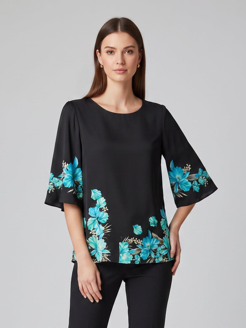 Louis Vicaci Butterfly Sleeve 4 Sided Lycra Top For Ladies-Black-RT2008