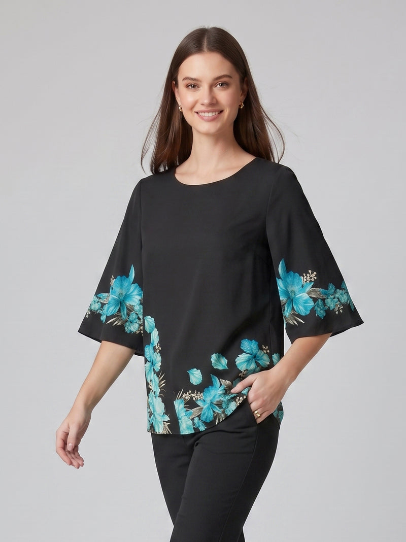 Louis Vicaci Butterfly Sleeve 4 Sided Lycra Top For Ladies-Black-RT2008