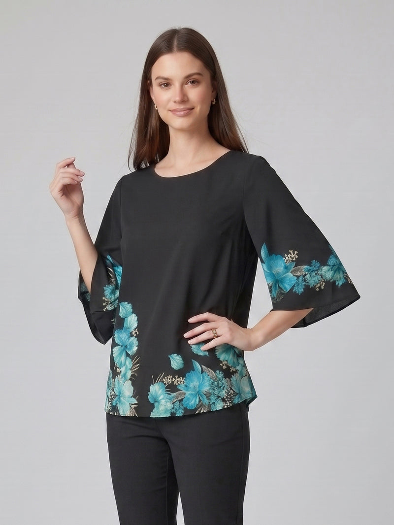 Louis Vicaci Butterfly Sleeve 4 Sided Lycra Top For Ladies-Black-RT2008
