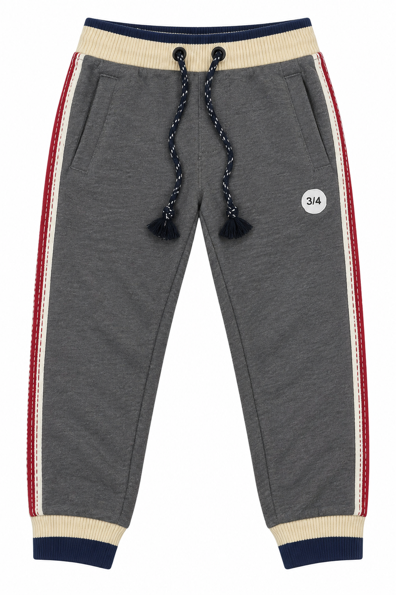 Kids Sporty Stripe Jogger Trouser-Charcoal Grey-MU59