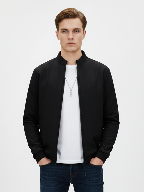 Louis Vicaci Active Wear Stylish Zipper Mock Neck For Men-Black-BE2051