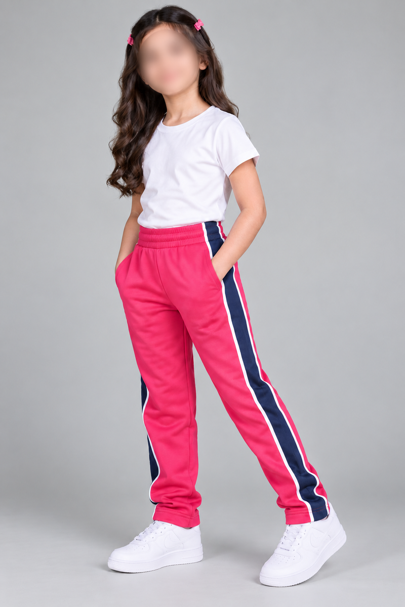 Girls Premium Sports Trouser – Pink & Navy Side Panel-MU29