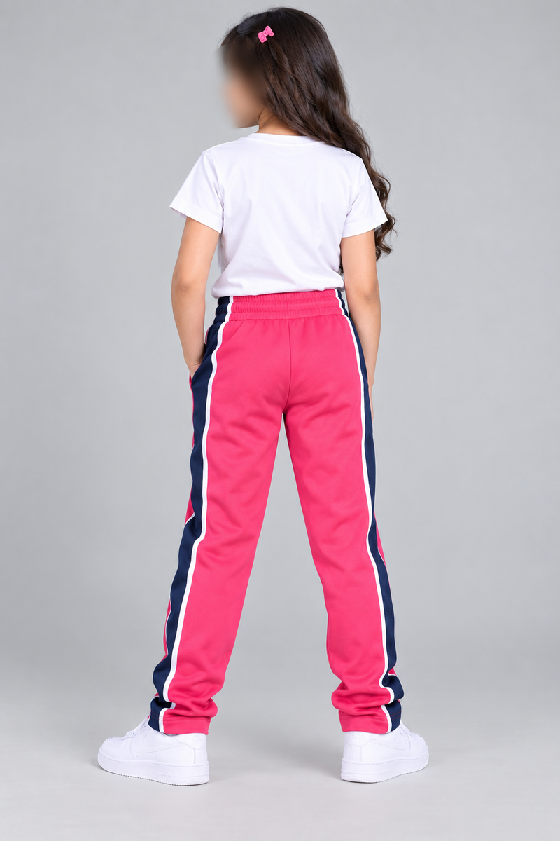 Girls Premium Sports Trouser – Pink & Navy Side Panel-MU29