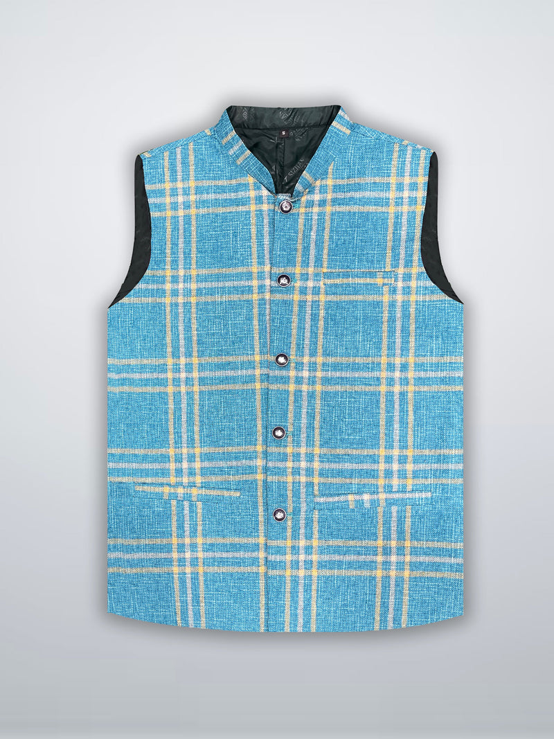 Men’s Premium Checkered Tweed Waistcoat Blue-WC03