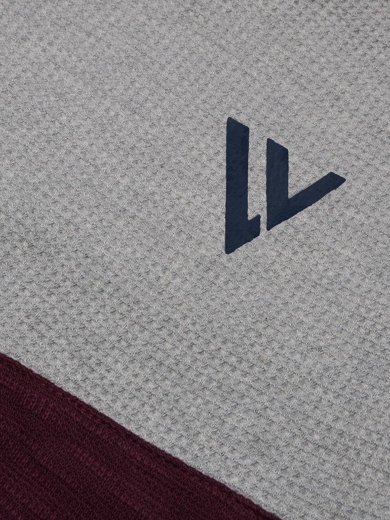 LV Crew Neck Long Sleeve Thermal Tee Shirt For Kids-Grey with Maroon & Dark Green-BR13218