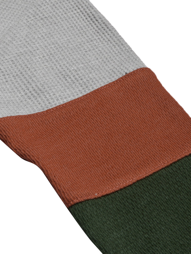 LV Crew Neck Long Sleeve Thermal Tee Shirt For Kids-Grey with Orange & Green-BR13220