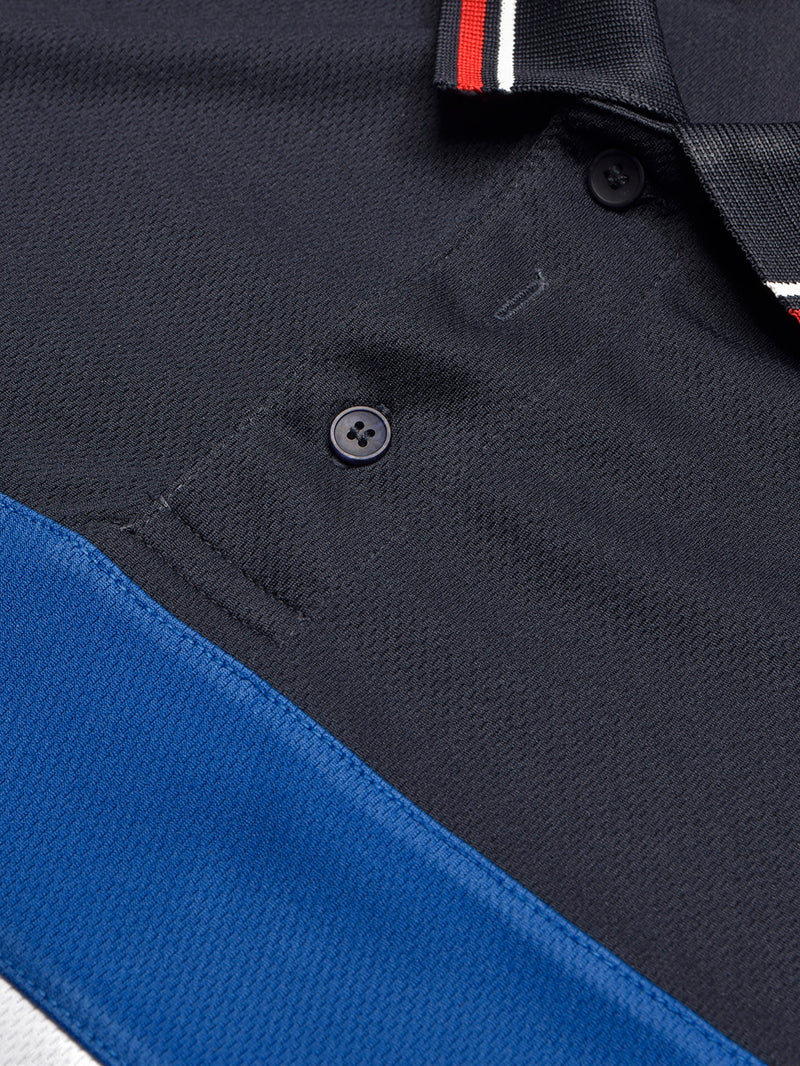 Summer Active Wear Polo Shirt For Men-Dark Navy with Red & White, Blue Panels-BR13556