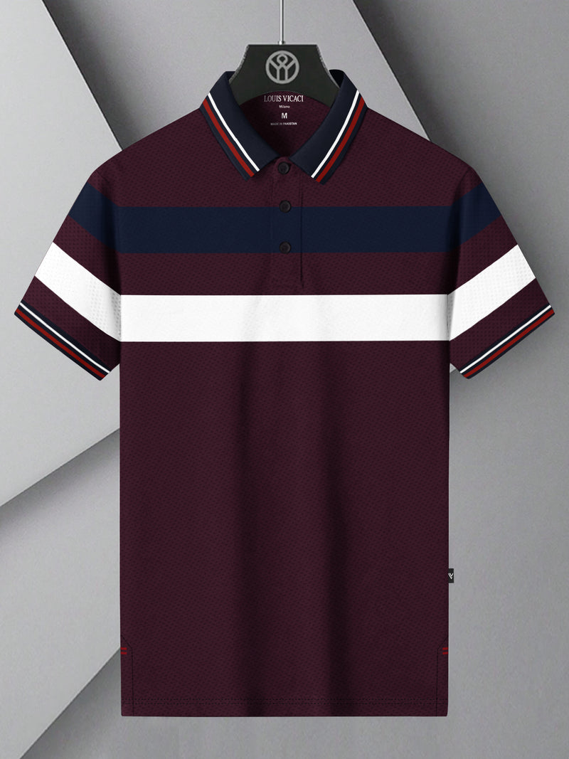Summer Active Wear Polo Shirt For Men-Maroon with Stripe-BR13745