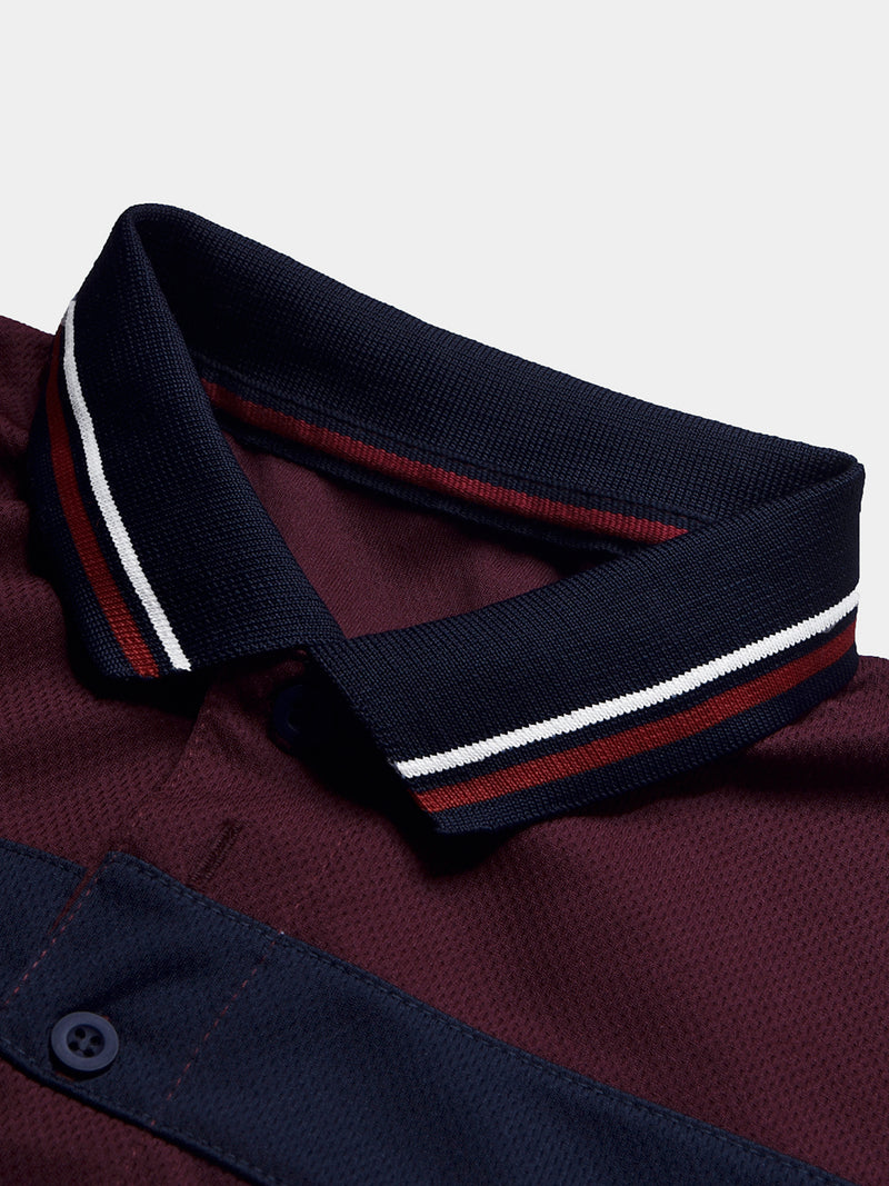 Summer Active Wear Polo Shirt For Men-Maroon with Stripe-BR13745