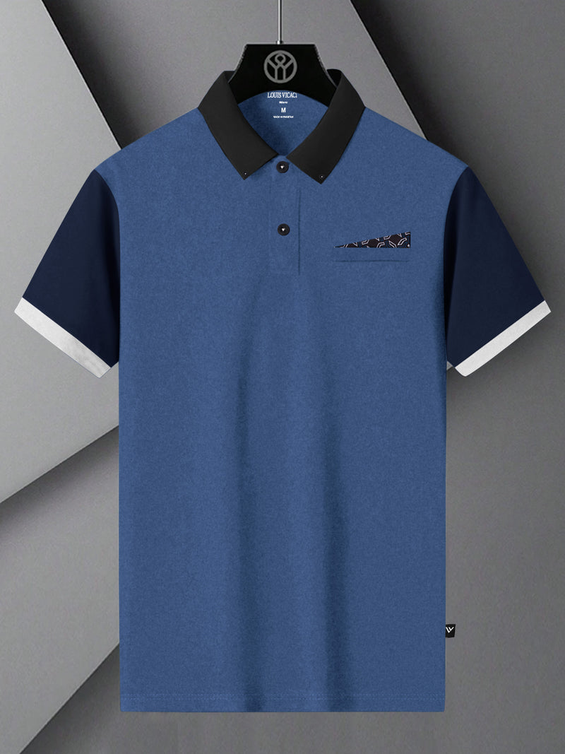Summer Polo Shirt For Men-Blue Melange-BR13035