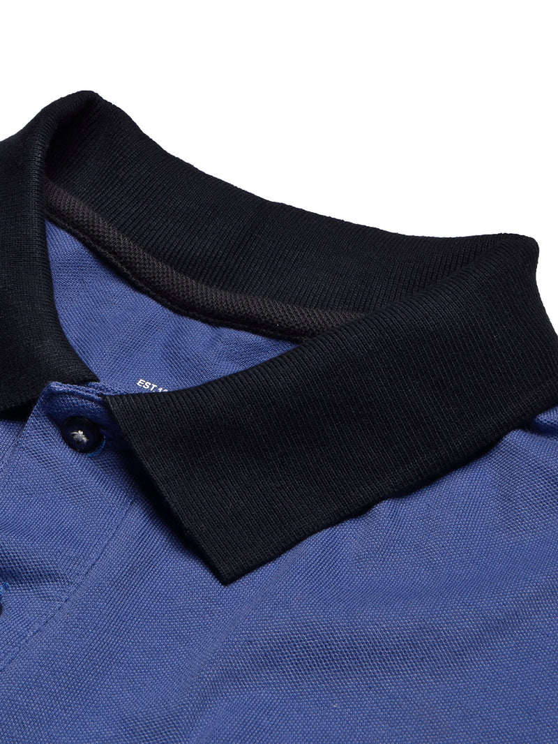 Summer Polo Shirt For Men-Blue with Maroon & Navy Melange Panel-BR13077