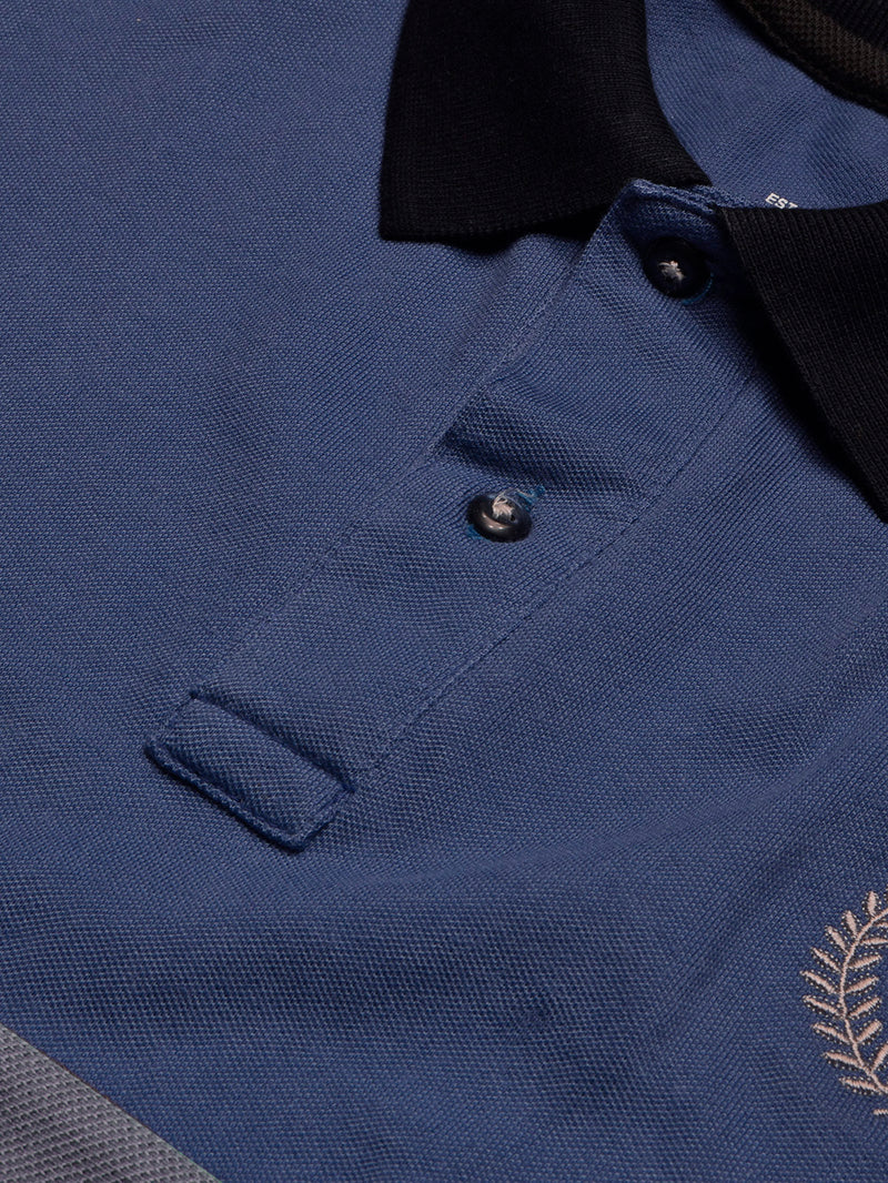 Summer Polo Shirt For Men-Blue with Maroon & Navy Melange Panel-BR13077