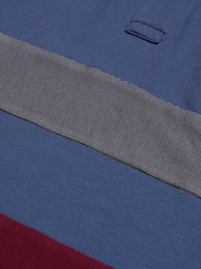 Summer Polo Shirt For Men-Blue with Maroon & Navy Melange Panel-BR13077